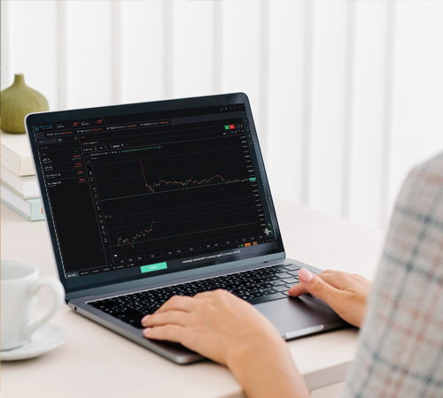 Trader reviewing real-time stock market trends and price charts on a laptop.
